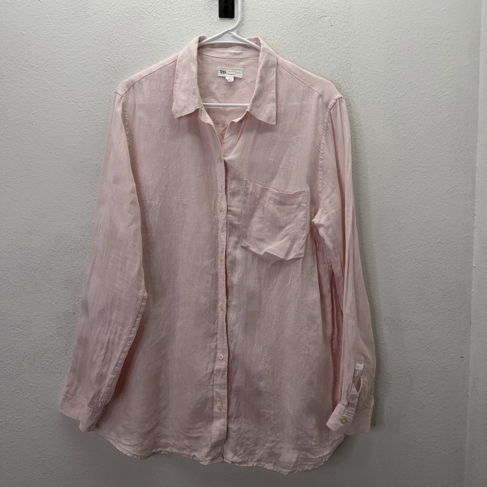 GAP Pink 100% Linen Boyfriend Shirt Size L Oversized Coastal Preppy Button Up
